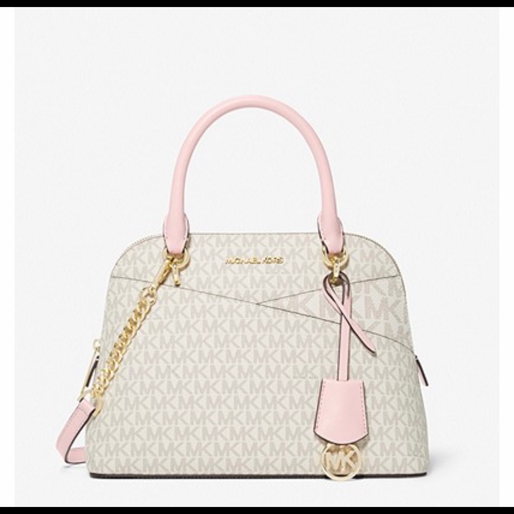 Michael Kors Dome Medium Satchel Signature White Pink Nwt